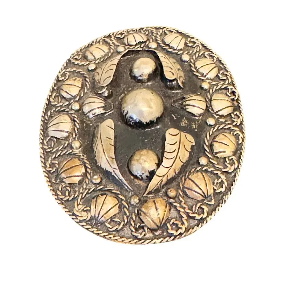 ViNTaGe Alpaca Mexico Southwestern Raised Leaf  & Rope Design Belt Buckle